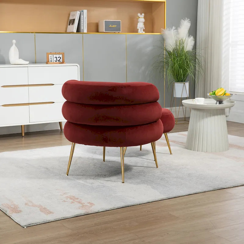 Wine Red Modern 29.1 Barrel Chair with Ottoman