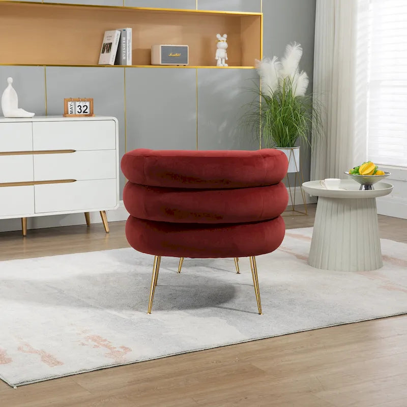 Wine Red Modern 29.1 Barrel Chair with Ottoman