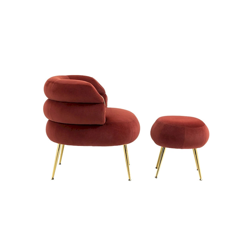 Wine Red Modern 29.1 Barrel Chair with Ottoman