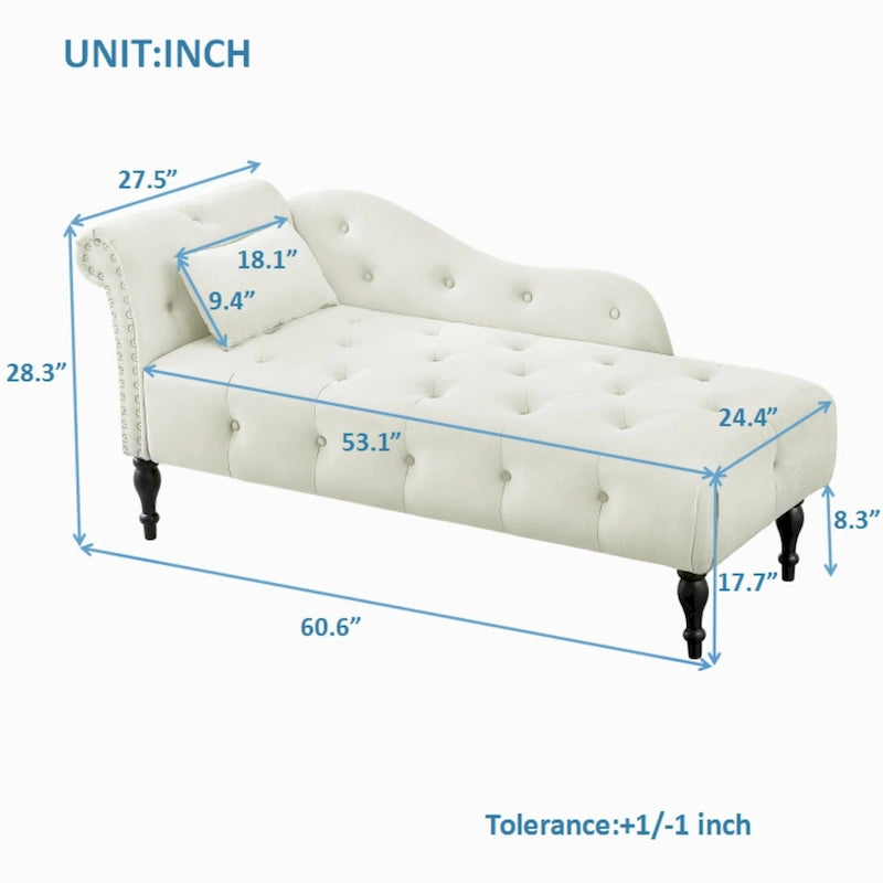 60.6 Velvet Upholstered Button Tufted Chaise Lounge Chair with Nailheads
