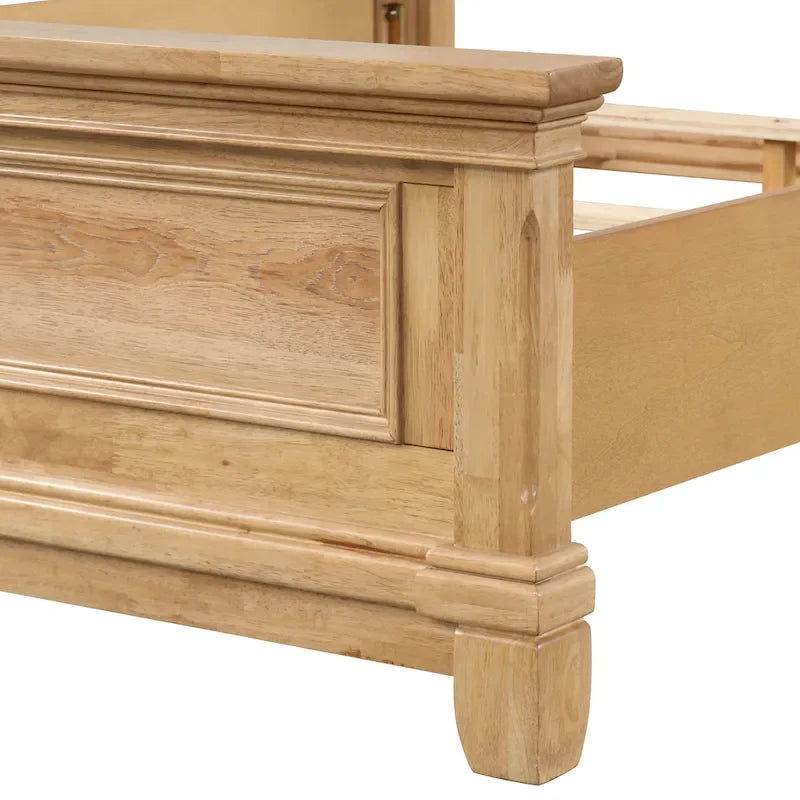 Farmhouse Rubberwood Panel Bed with Pecan Veneer and Plank Headboard