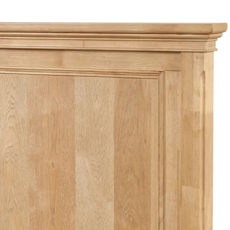 Farmhouse Rubberwood Panel Bed with Pecan Veneer and Plank Headboard