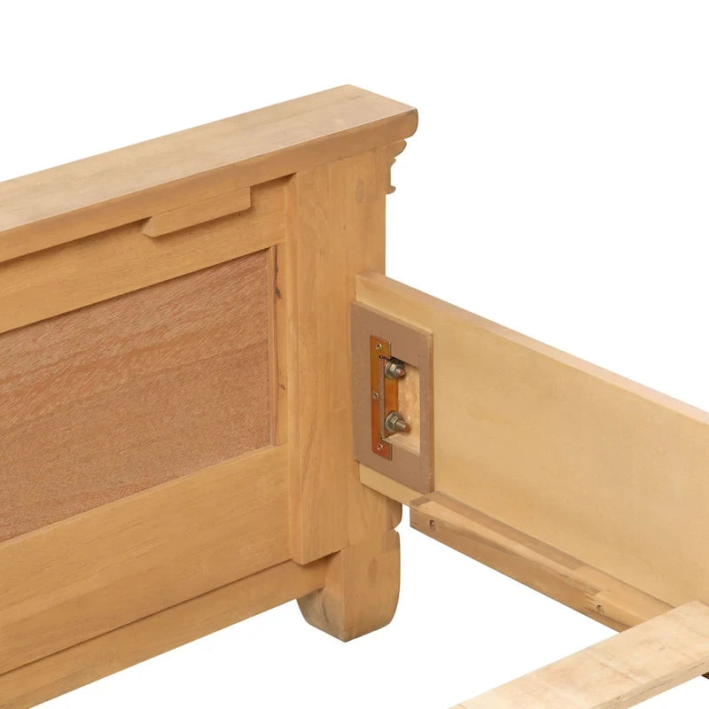 Farmhouse Rubberwood Panel Bed with Pecan Veneer and Plank Headboard