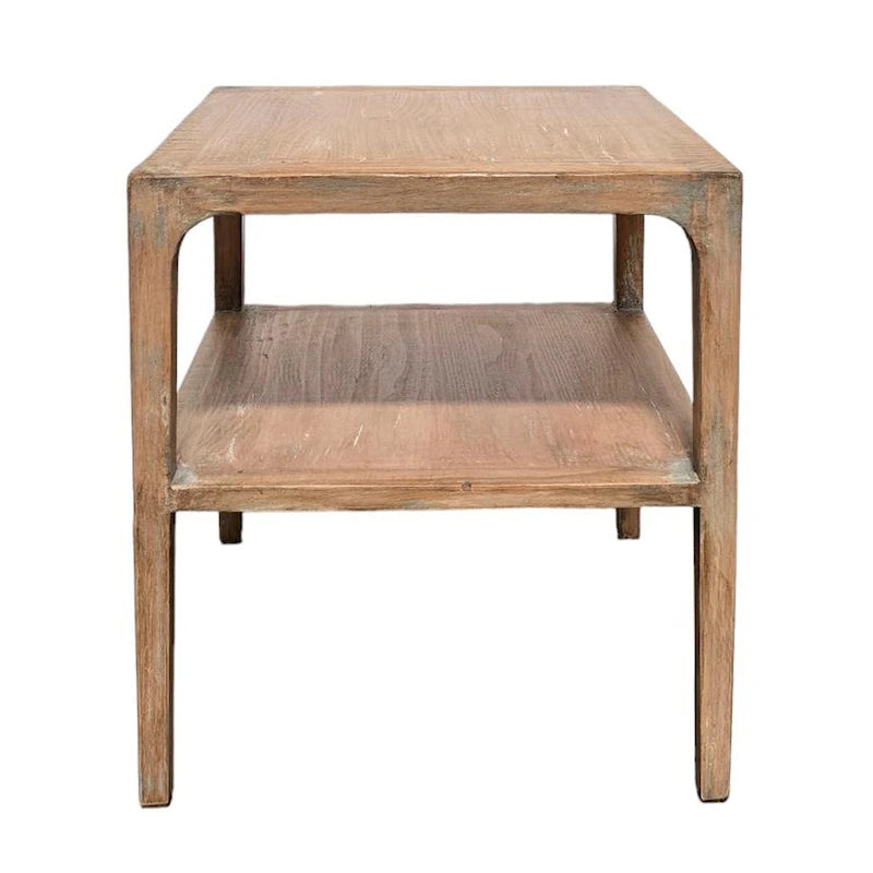  Corner End Table, Storage Shelf, Gray Pine Wood, 22in Square
