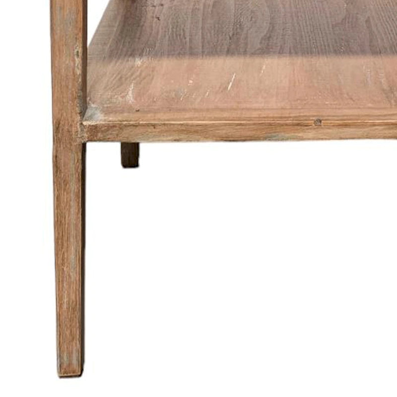 Corner End Table, Storage Shelf, Gray Pine Wood, 22in Square