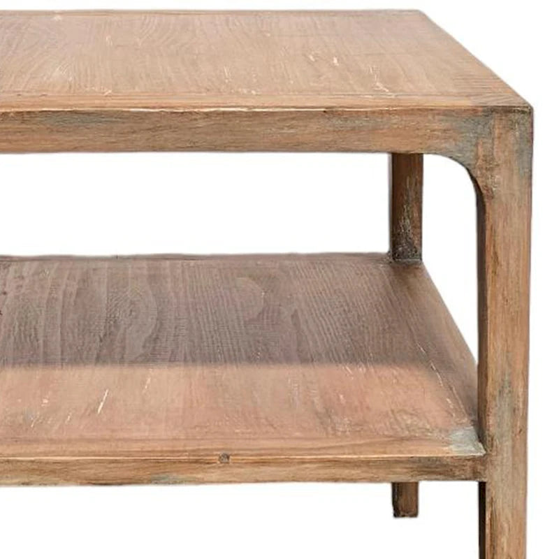 Corner End Table, Storage Shelf, Gray Pine Wood, 22in Square