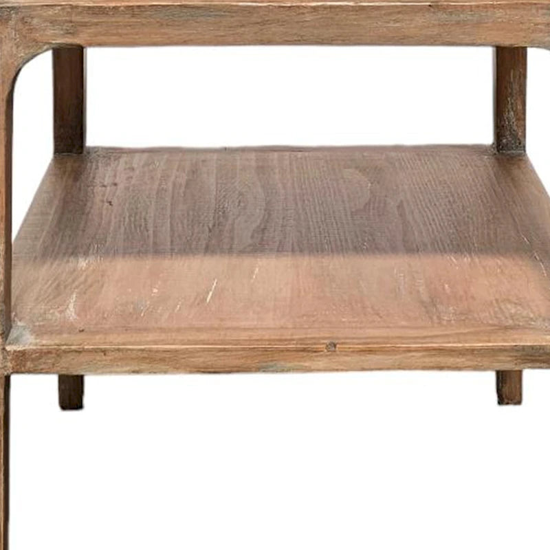 Corner End Table, Storage Shelf, Gray Pine Wood, 22in Square