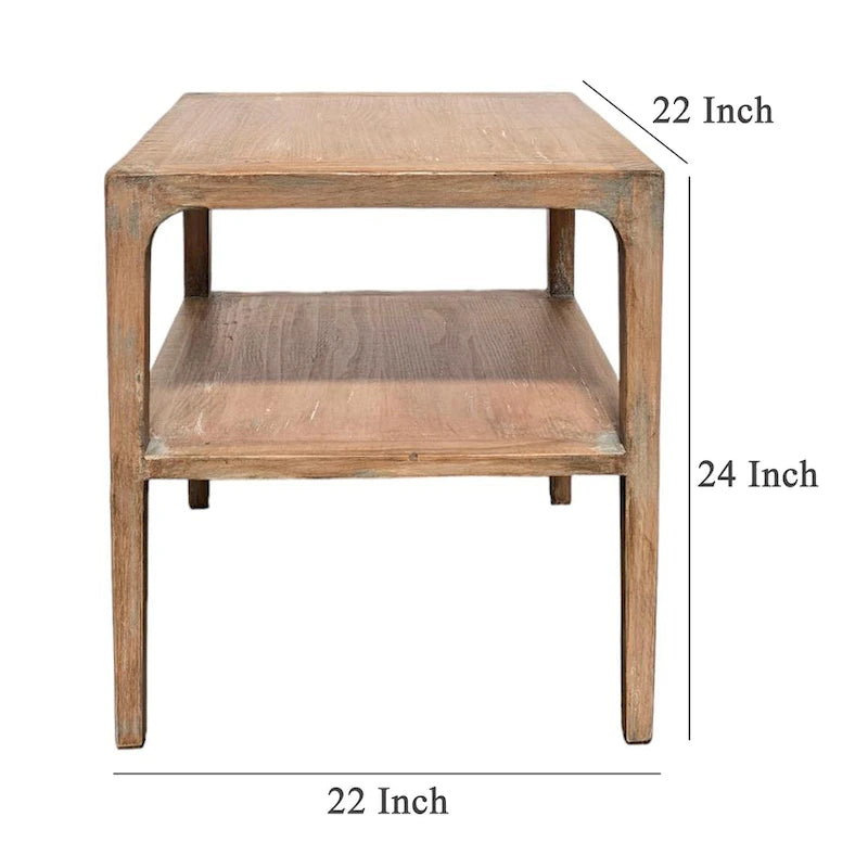 Corner End Table, Storage Shelf, Gray Pine Wood, 22in Square