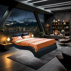 Faux Leather Upholstered Platform Bed with LED Lighting and Wood Slat Support