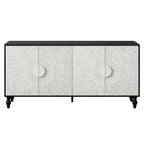 62.99 Accent TV Stand Cabinet with Carved Pattern Door, Storage Shelf, and Solid Wood Leg for Living Room