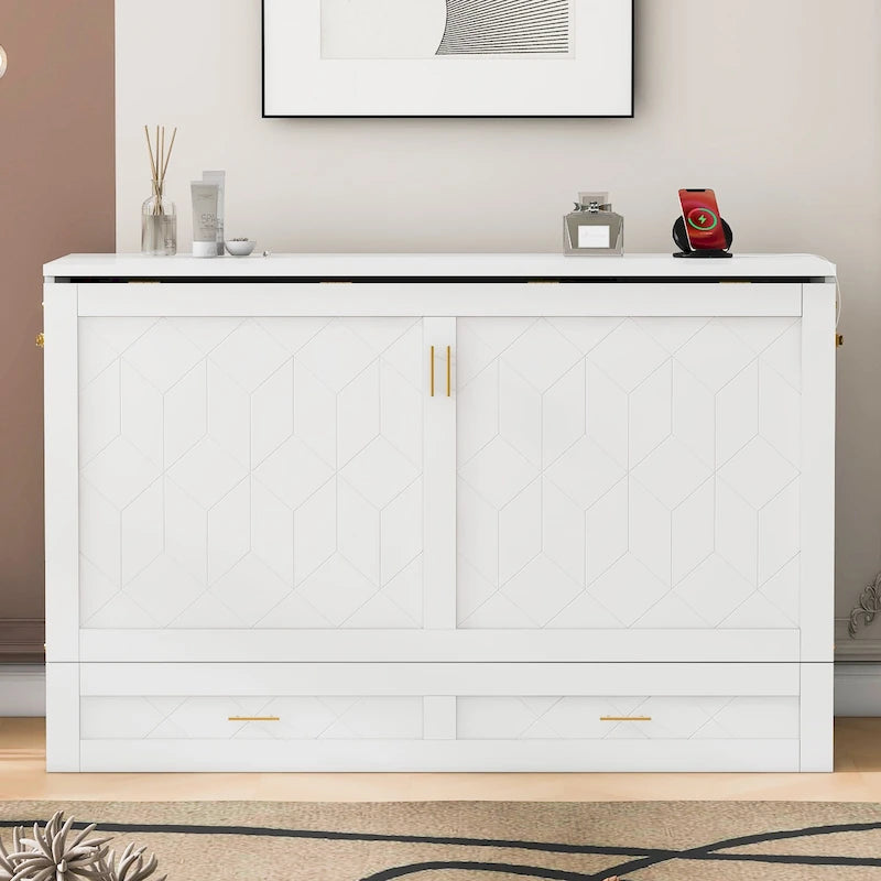 Murphy Bed with Storage Shelf, Desk, Outlets and USB Ports