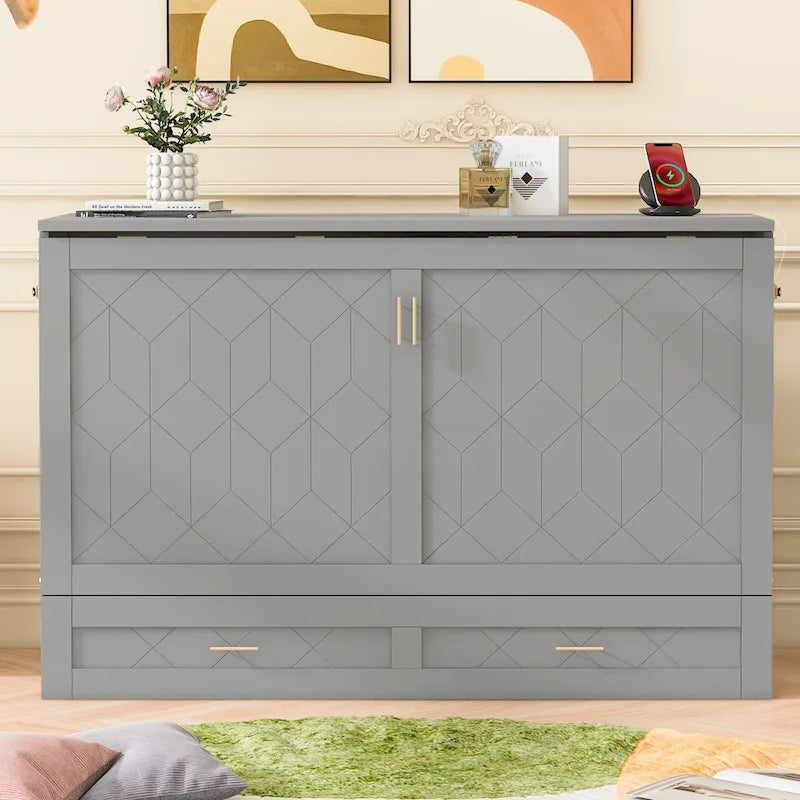 Murphy Bed with Storage Shelf, Desk, Outlets and USB Ports