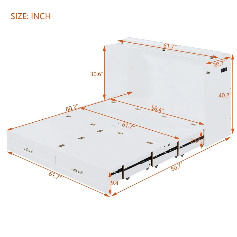 Murphy Bed with Storage Shelf, Desk, Outlets and USB Ports