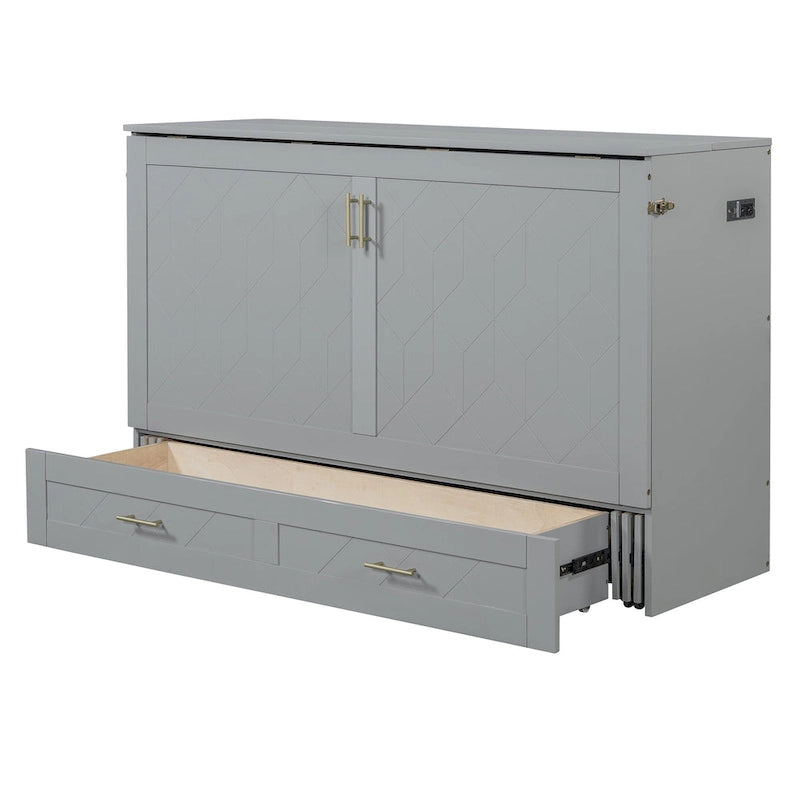 Murphy Bed with Storage Shelf, Desk, Outlets and USB Ports