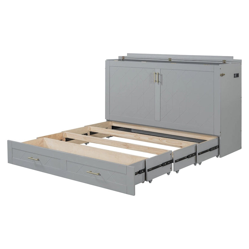 Murphy Bed with Storage Shelf, Desk, Outlets and USB Ports
