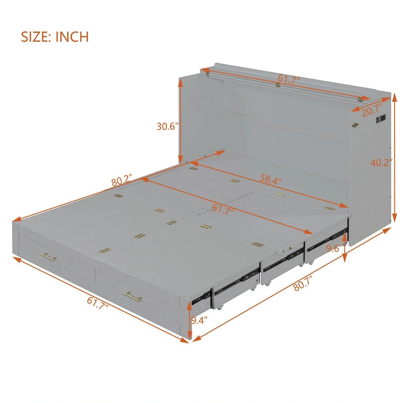 Murphy Bed with Storage Shelf, Desk, Outlets and USB Ports