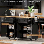 56.5 Kitchen Island with Drop Leaf and Charging Station, Rolling Kitchen Cart on Wheels with Drawers and Adjustable Shelves