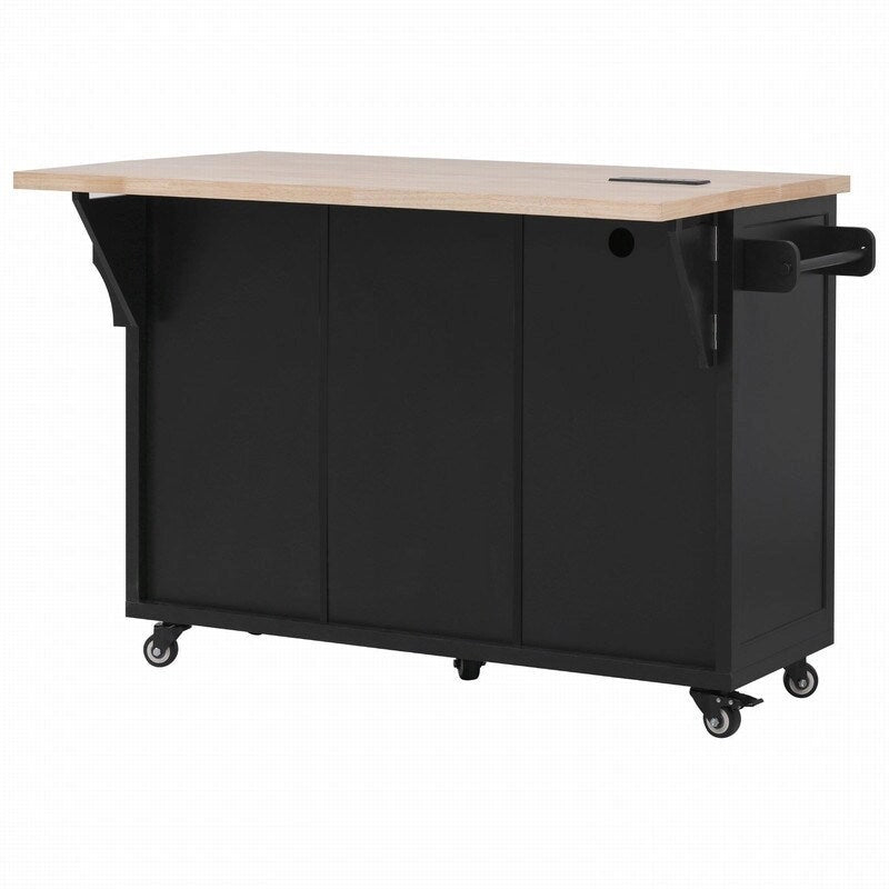 56.5 Kitchen Island with Drop Leaf and Charging Station, Rolling Kitchen Cart on Wheels with Drawers and Adjustable Shelves