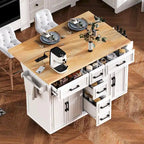 56.5 Kitchen Island with Drop Leaf and Charging Station, Rolling Kitchen Cart on Wheels with Drawers and Adjustable Shelves