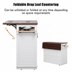 Farmhouse 46.5 Kitchen Island with Power Outlet, Rolling Kitchen Cart on Wheels with Drop Leaf