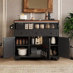 Farmhouse 46.5 Kitchen Island with Power Outlet, Rolling Kitchen Cart on Wheels with Drop Leaf