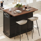 Farmhouse 46.5 Kitchen Island with Power Outlet, Rolling Kitchen Cart on Wheels with Drop Leaf