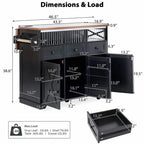 Farmhouse 46.5 Kitchen Island with Power Outlet, Rolling Kitchen Cart on Wheels with Drop Leaf
