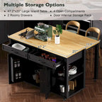 Extendable Kitchen Island on Wheels, Rolling Mobile Kitchen Cart, Bar Cabinet with Internal Storage Rack, 2 Drawers & 2 Cabinet