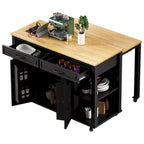 Extendable Kitchen Island on Wheels, Rolling Mobile Kitchen Cart, Bar Cabinet with Internal Storage Rack, 2 Drawers & 2 Cabinet