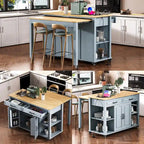 Extendable Kitchen Island on Wheels, Rolling Mobile Kitchen Cart, Bar Cabinet with Internal Storage Rack, 2 Drawers & 2 Cabinet