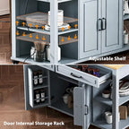 Extendable Kitchen Island on Wheels, Rolling Mobile Kitchen Cart, Bar Cabinet with Internal Storage Rack, 2 Drawers & 2 Cabinet