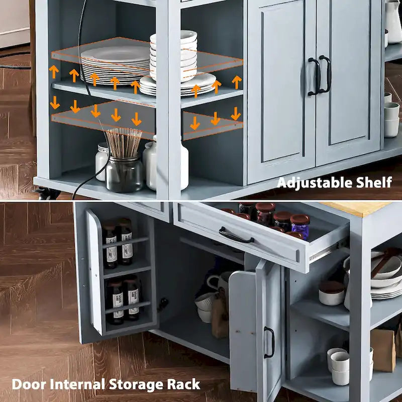Extendable Kitchen Island on Wheels, Rolling Mobile Kitchen Cart, Bar Cabinet with Internal Storage Rack, 2 Drawers & 2 Cabinet