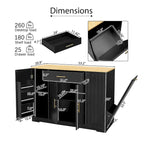 Kitchen Island with Tilt Out Trash Can Holder, Mobile Islands Table with Drawer, Adjustable Shelves & 3 Layer Open Side Racks