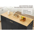 Kitchen Island with Tilt Out Trash Can Holder, Mobile Islands Table with Drawer, Adjustable Shelves & 3 Layer Open Side Racks