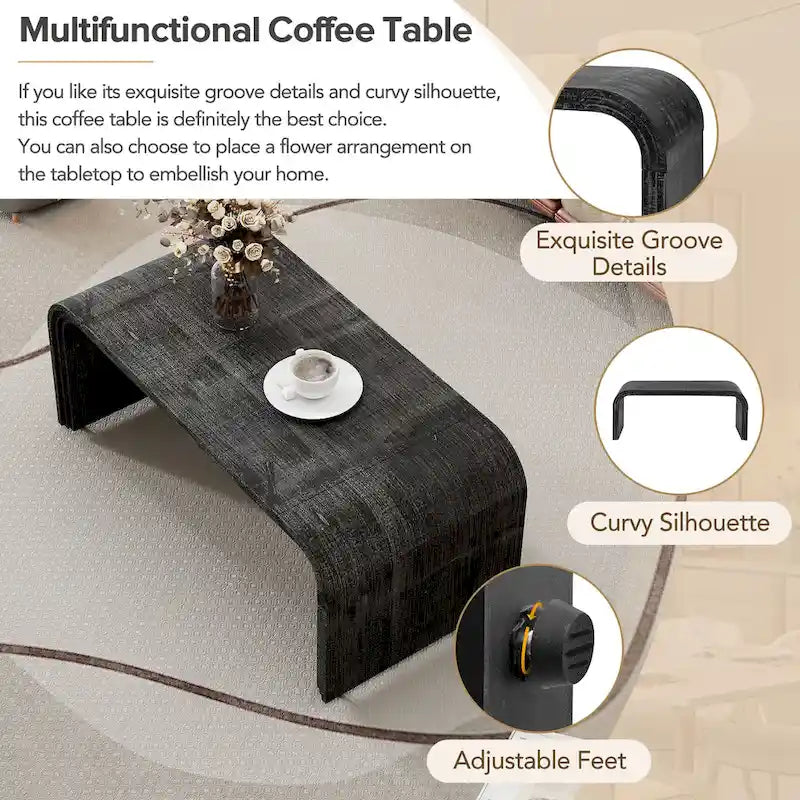 Coffee Table with Curved Art Deco Design - 23.60 x 47.20 x 18.50