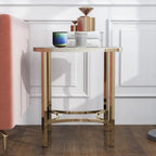 Glam 24-inch Round Faux Marble End Table with Champagne Metal Base