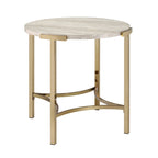 Glam 24-inch Round Faux Marble End Table with Champagne Metal Base