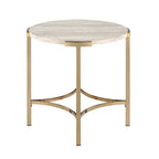 Glam 24-inch Round Faux Marble End Table with Champagne Metal Base