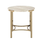 Glam 24-inch Round Faux Marble End Table with Champagne Metal Base