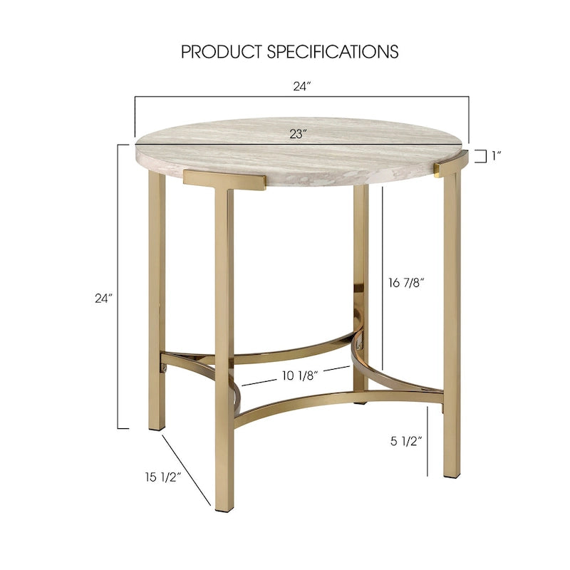 Glam 24-inch Round Faux Marble End Table with Champagne Metal Base