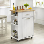 Rolling Kitchen Cart with Trash Bin Holder, Spice Rack and Drawer