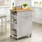 Rolling Kitchen Cart with Trash Bin Holder, Spice Rack and Drawer