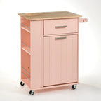 Rolling Kitchen Cart with Trash Bin Holder, Spice Rack and Drawer