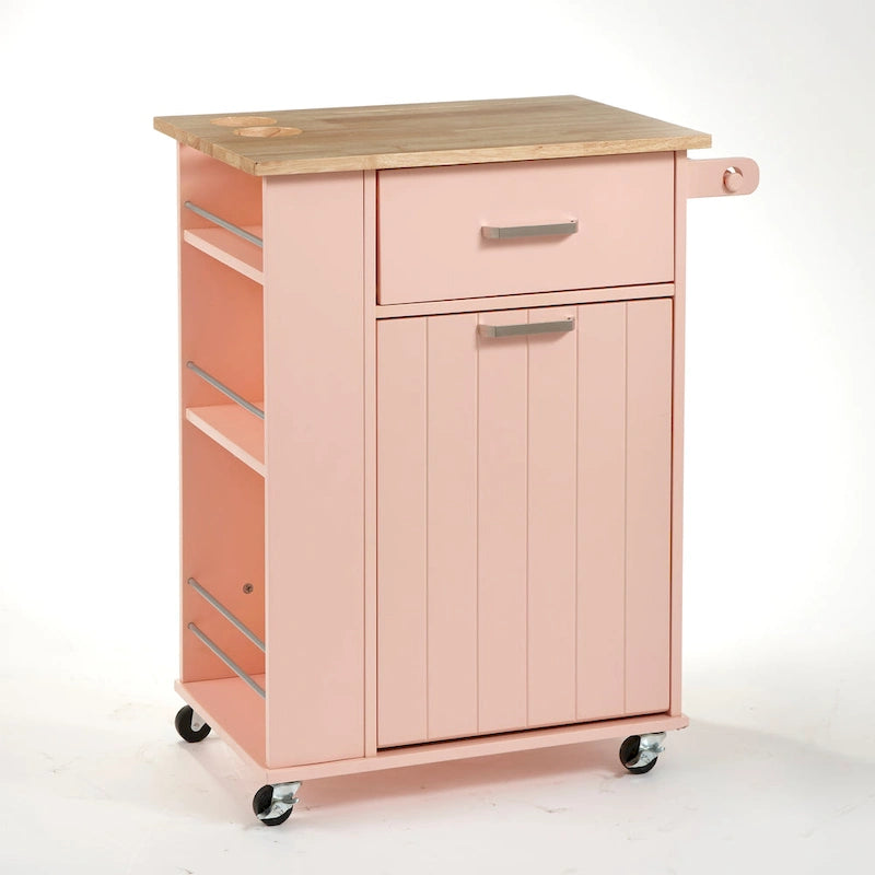 Rolling Kitchen Cart with Trash Bin Holder, Spice Rack and Drawer