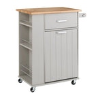 Rolling Kitchen Cart with Trash Bin Holder, Spice Rack and Drawer