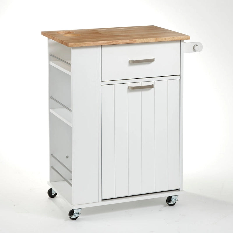 Rolling Kitchen Cart with Trash Bin Holder, Spice Rack and Drawer