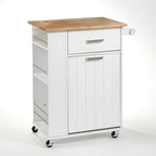 Rolling Kitchen Cart with Trash Bin Holder, Spice Rack and Drawer
