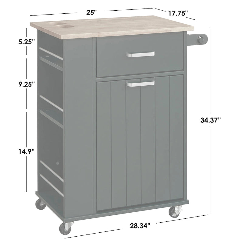 Rolling Kitchen Cart with Trash Bin Holder, Spice Rack and Drawer