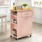 Rolling Kitchen Cart with Trash Bin Holder, Spice Rack and Drawer