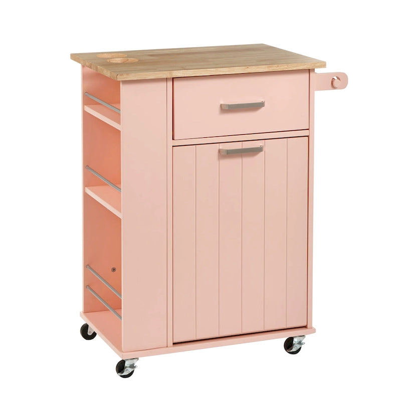 Rolling Kitchen Cart with Trash Bin Holder, Spice Rack and Drawer